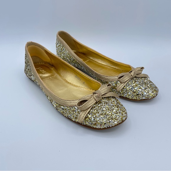 J. Crew Gold Twinkle Ballet Flats 6 - Picture 1 of 16